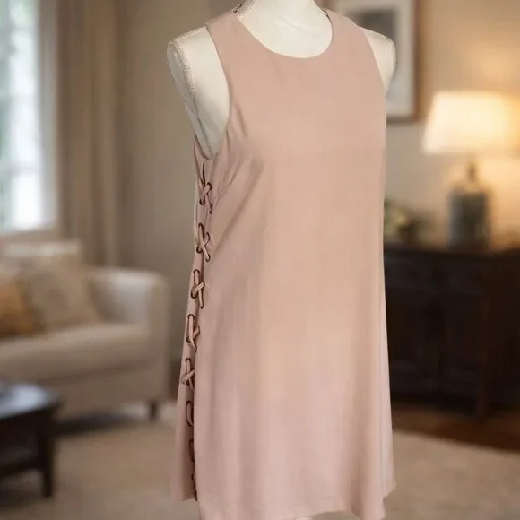 Lulus Blush Lace-Up Side Sleeveless Shift Dress Size Large - Picture 9 of 9